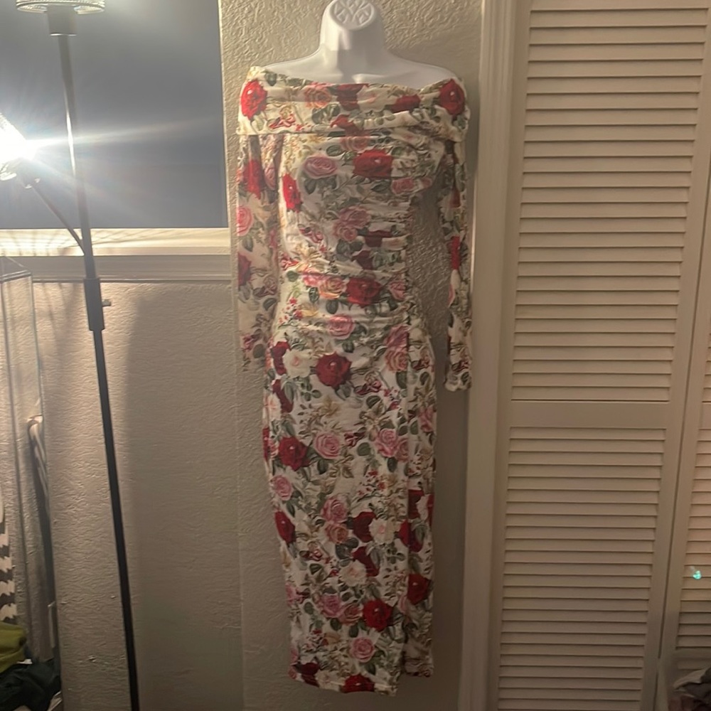 Floral, off-shoulder midi dress